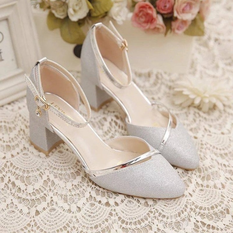Dress Shoe Pointed - أحذية نسائية بكعب سميك لامع مع