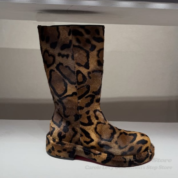 Men Shoes Branded - البني الجلد المدبوغ ليوبارد طباعة منتصف