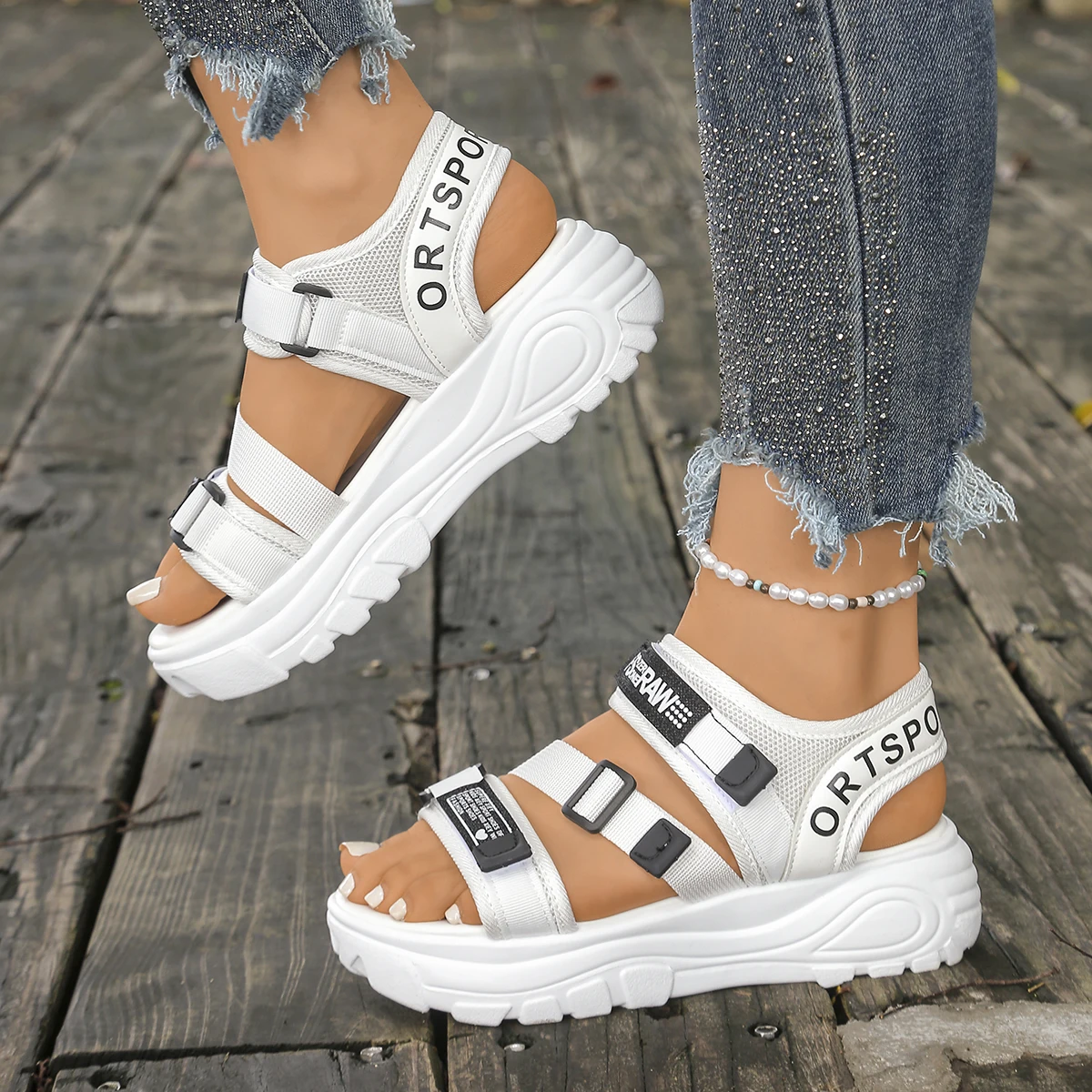 المرأة منصة صندل خشبي صيف جديد - مراجعة Velcro Strap Sandal وسعره